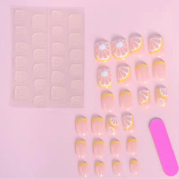24 Pcs False Nails, lemon design press on nails - Picture 2 of 5